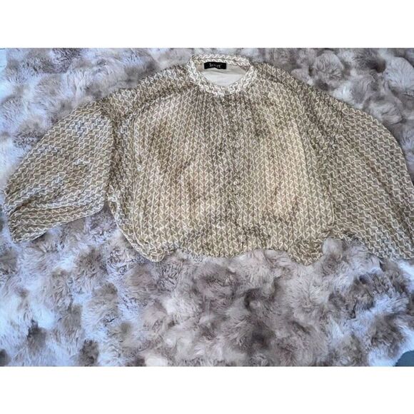 Kourt Long Sleeve Button-Down Shimmer Cream/Beige Blouse - Picture 10 of 16